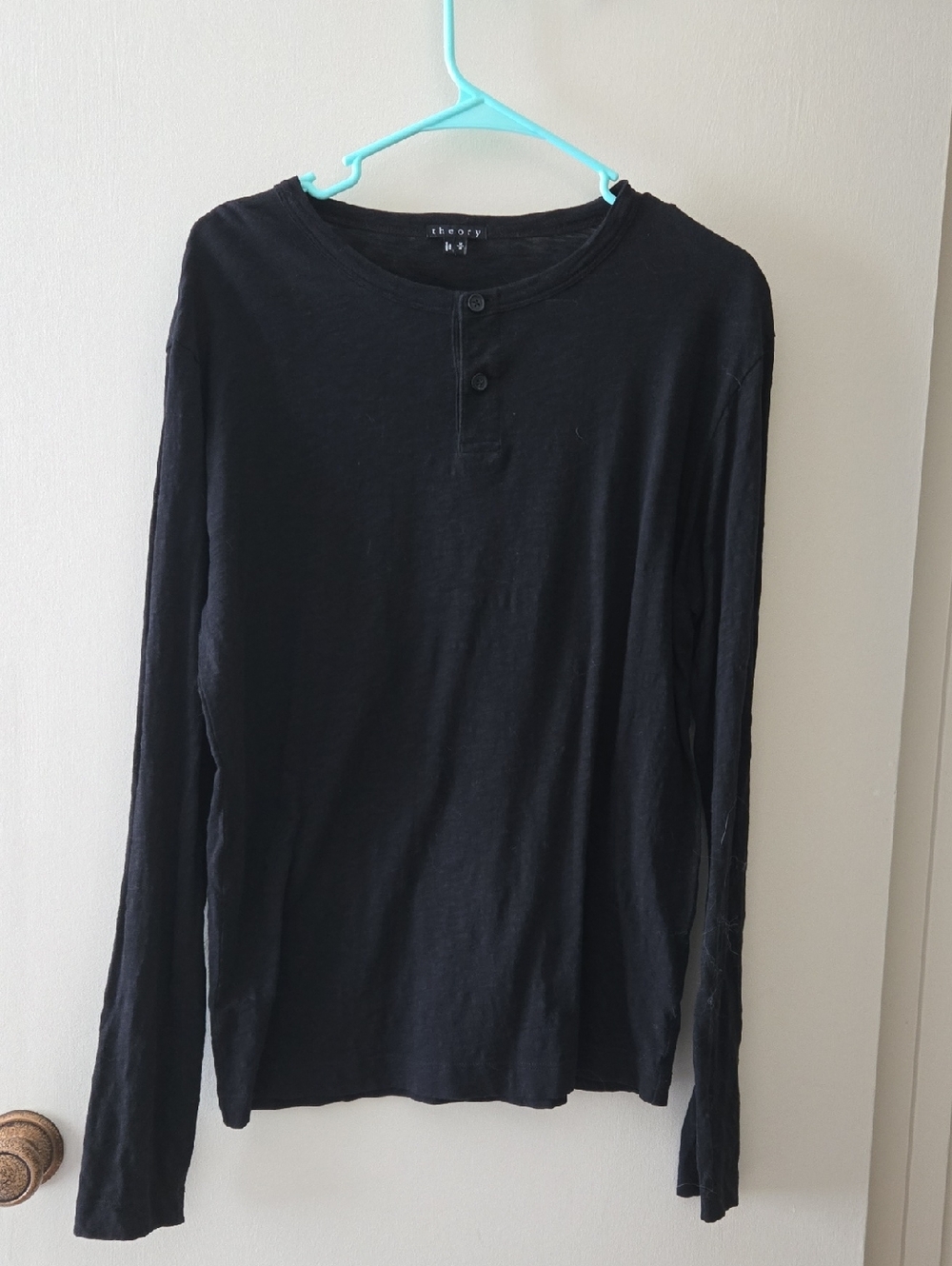 Theory Black Long Sleeve Henley Top M
